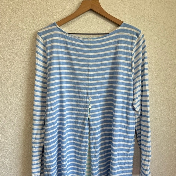 J. Jill Women's XL Striped Long Sleeve Tunic Blue Boho Button Back Coastal - Picture 6 of 7
